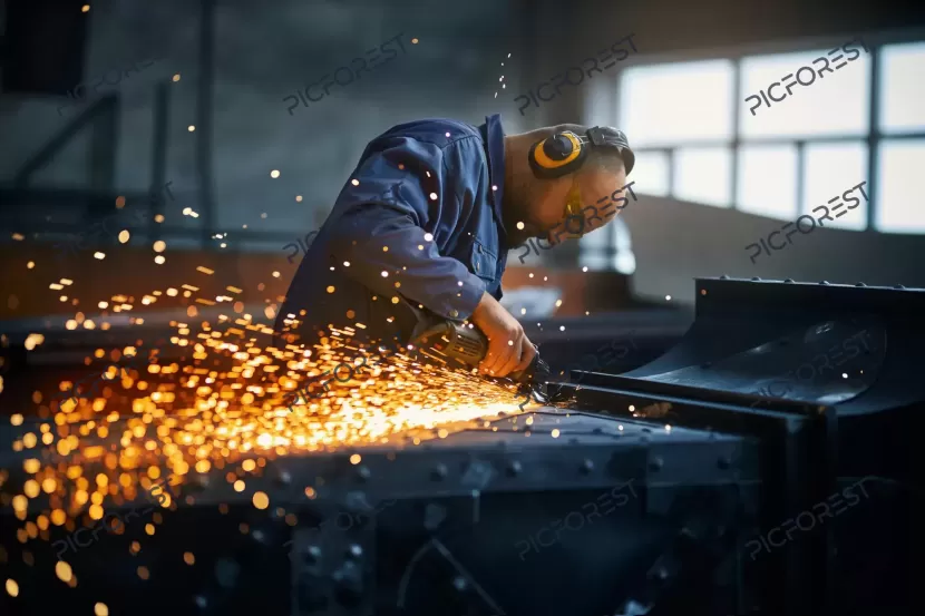 دانلود عکس مرد صنعتگر در حال استفاده از سنگ فرز