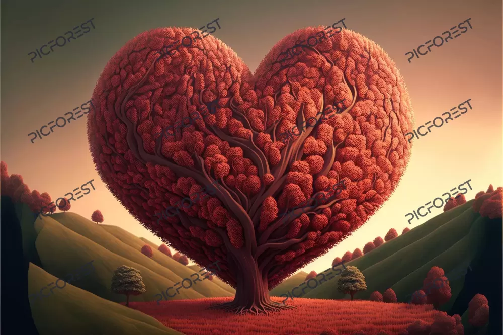 دانلود عکس قلب نمادین ساخته شده از شاخ و برگ درخت