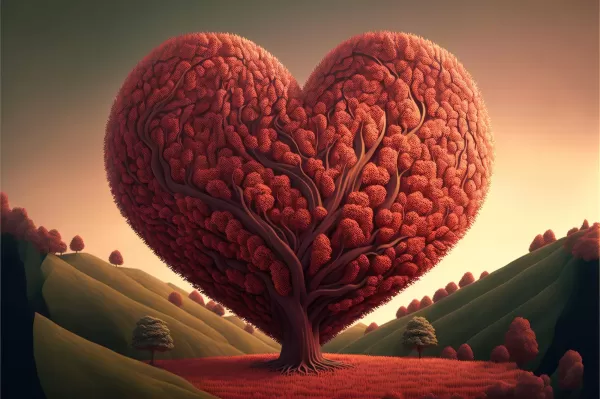 دانلود عکس قلب نمادین ساخته شده از شاخ و برگ درخت